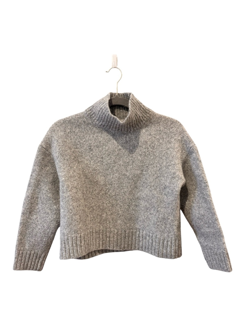 Everlane Sweater Pullover Gray Heathered Mock Neck Merino Wool Alpaca S SHRUNK